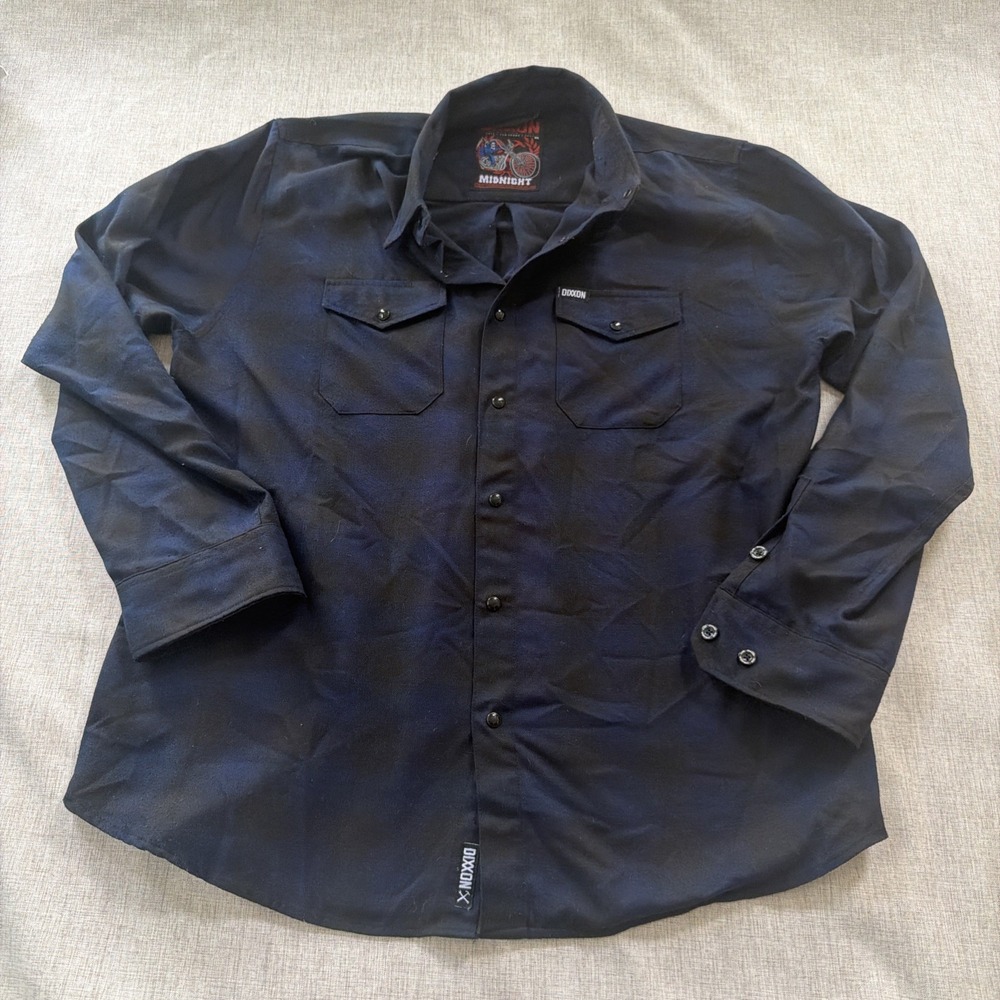 Dixxon Flannel Midnight Snap Plaid Button Up Shirt Men's XL Blue Black